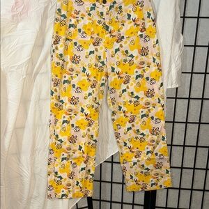 Nooworks Yellow Floral Print Pants with Green Accents made in USA size XL